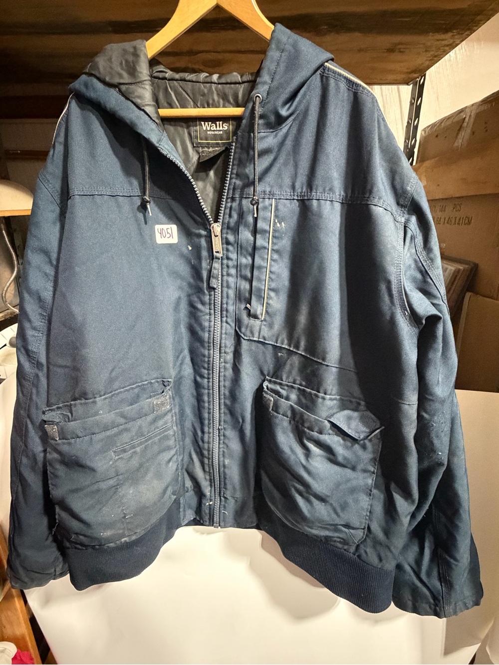 #4051-Walls Men's Navy Hooded Performance Work Jacket